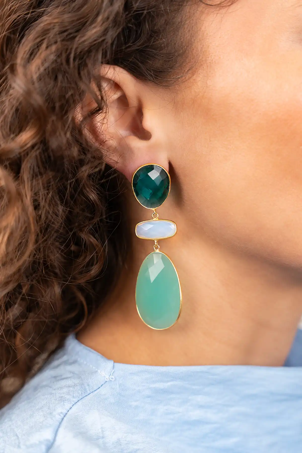 Turquoise Oorbellen Runa Triple Framed Shapes