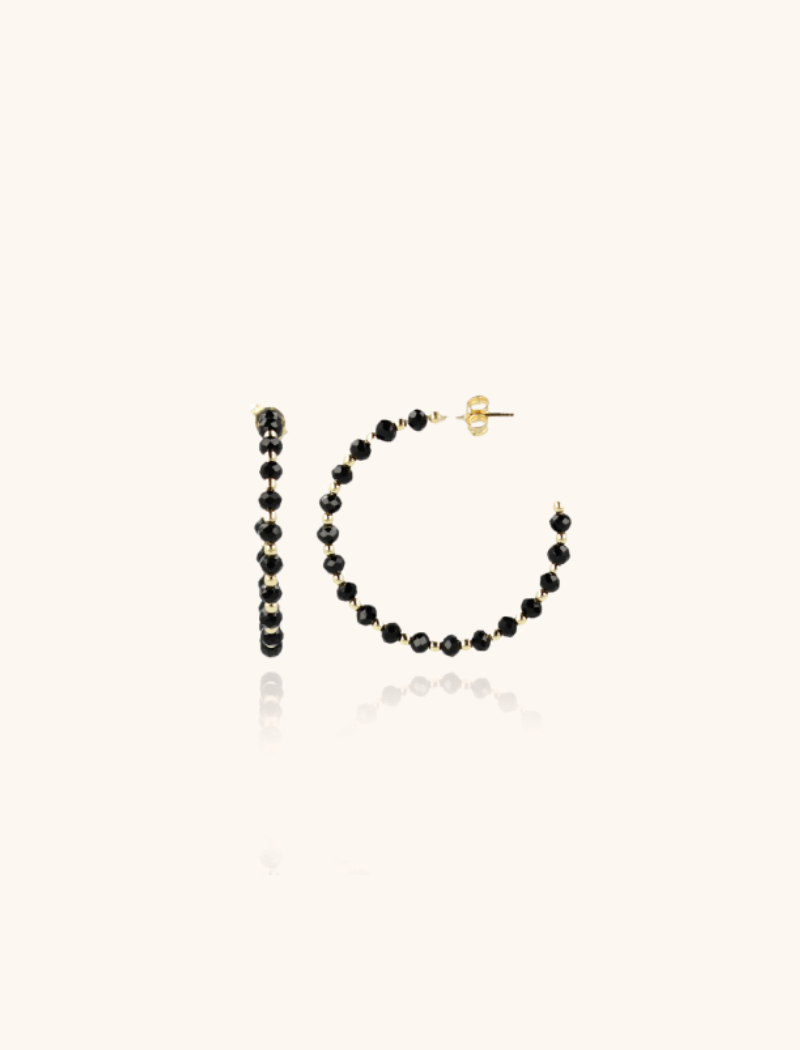 Black Earrings Hoop Glass Stones 