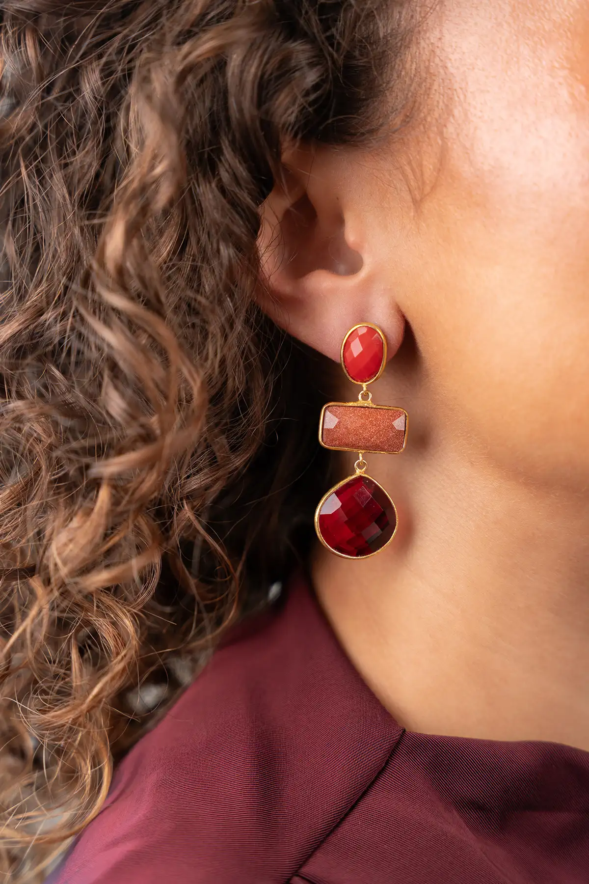 Red Earrings Triple Shapes Lunelott-theme.productDescriptionPage.SEO.byTheBrand