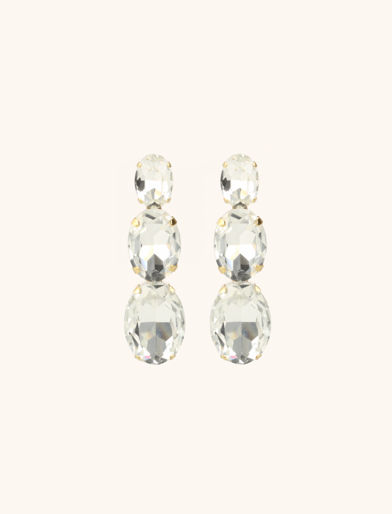 Kristalkleurige Strass Oorbellen Oval Triple L Lenne