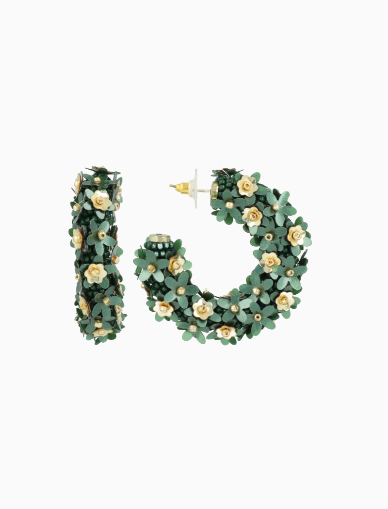 Groene Flower Sequin Oorbellen Jasmijn Creool M