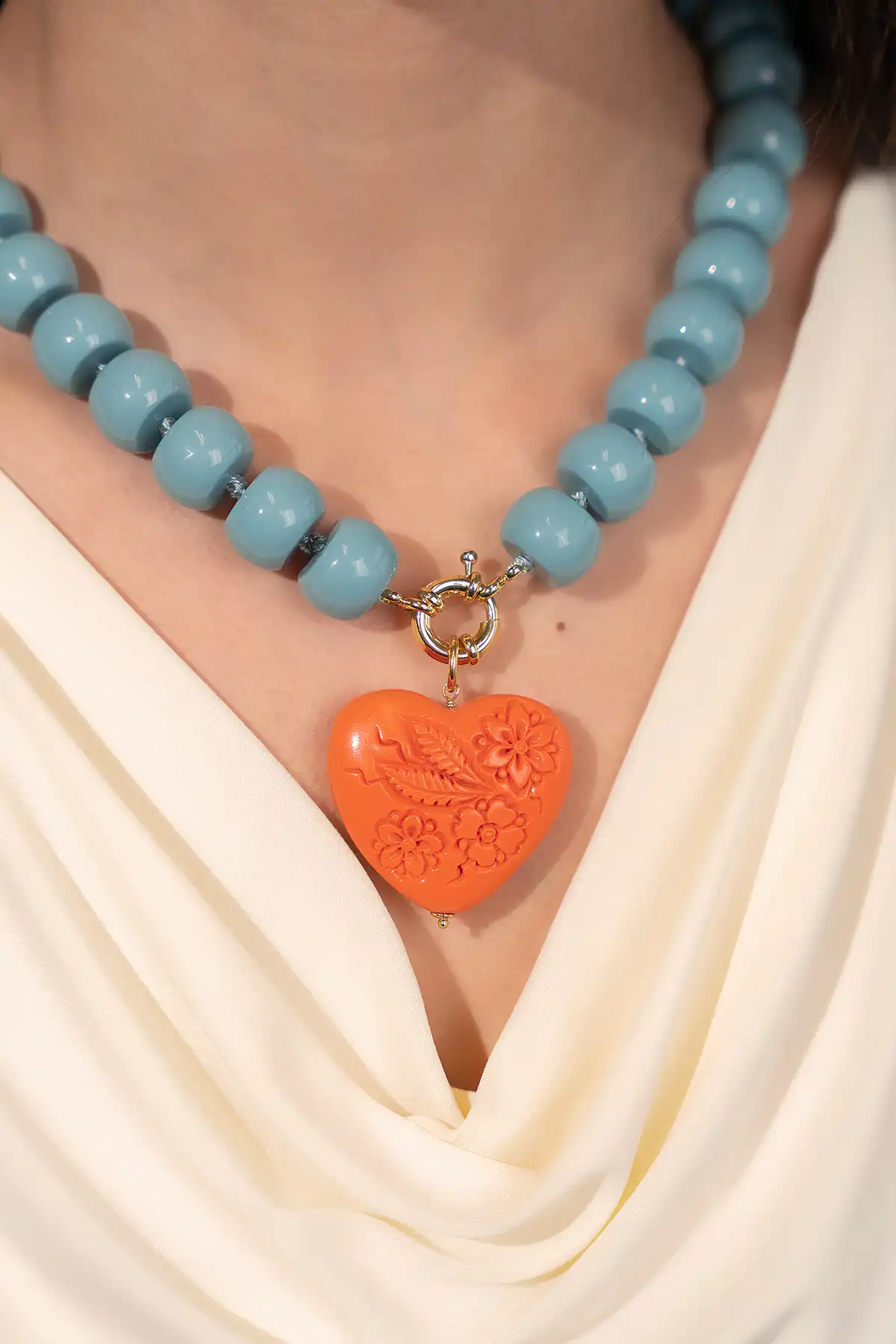 Blue Necklace Freya Roundell Stones with Heart