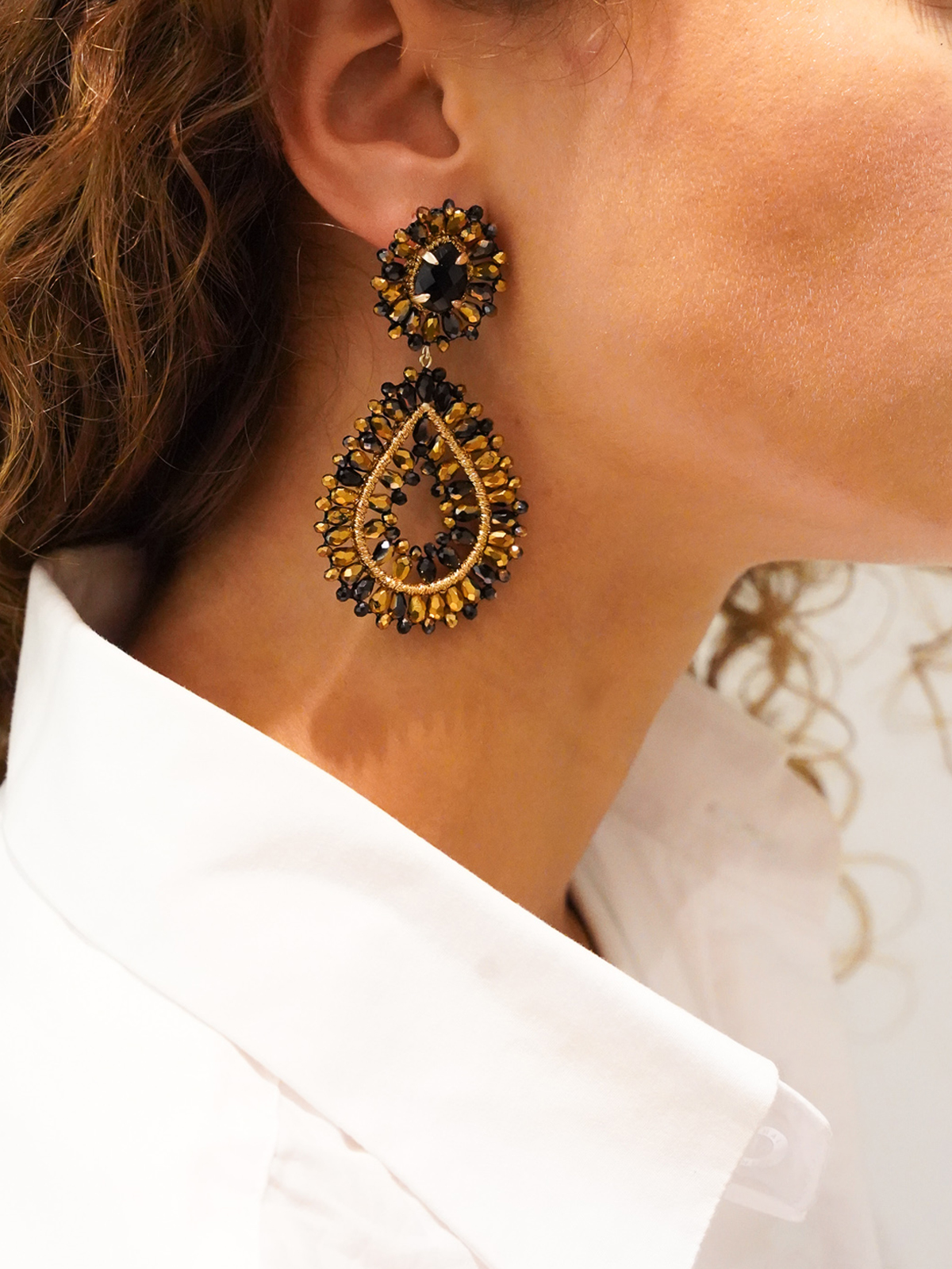 Black Gold-coloured Earrings Apollo Double Drop