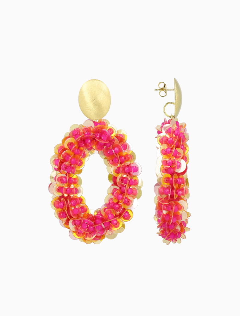 Fuchsia Oorbellen Jace Open Oval w/ Beads L