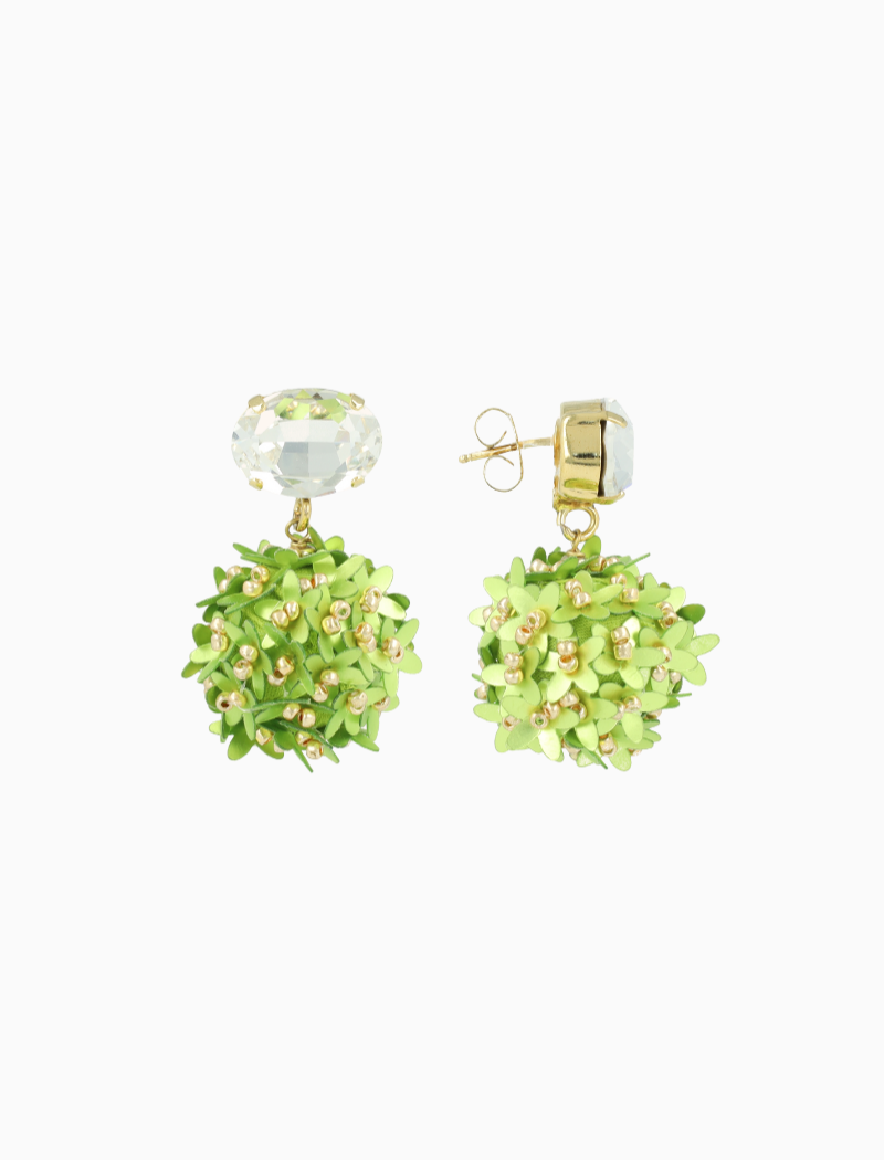 Lime oorbellen Daisy flower globe M strass crystal
