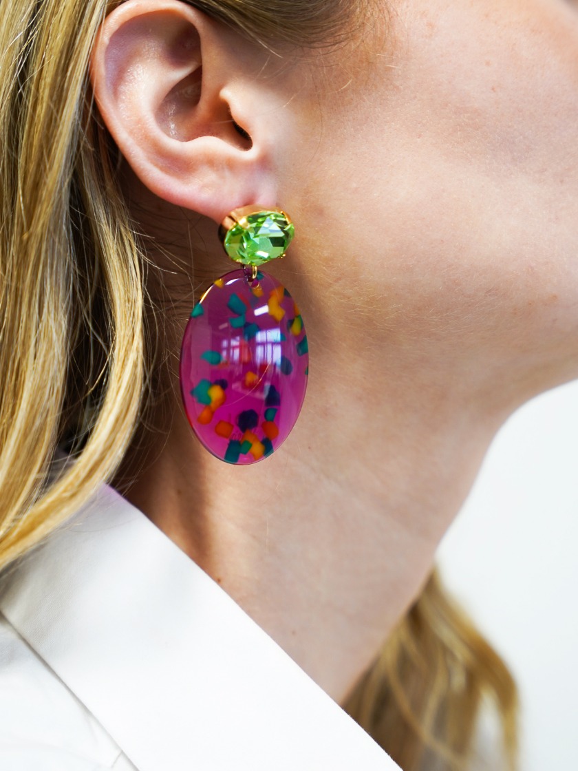Mixed Fuchsia Oorbellen Celia Bugle L Strass Peridot