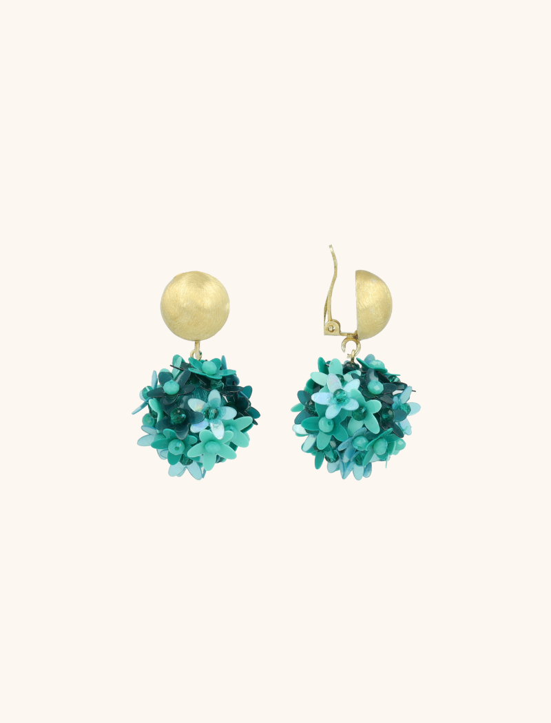 Turquoise Oorbellen Daisy Sequin Flower Globe S Clip