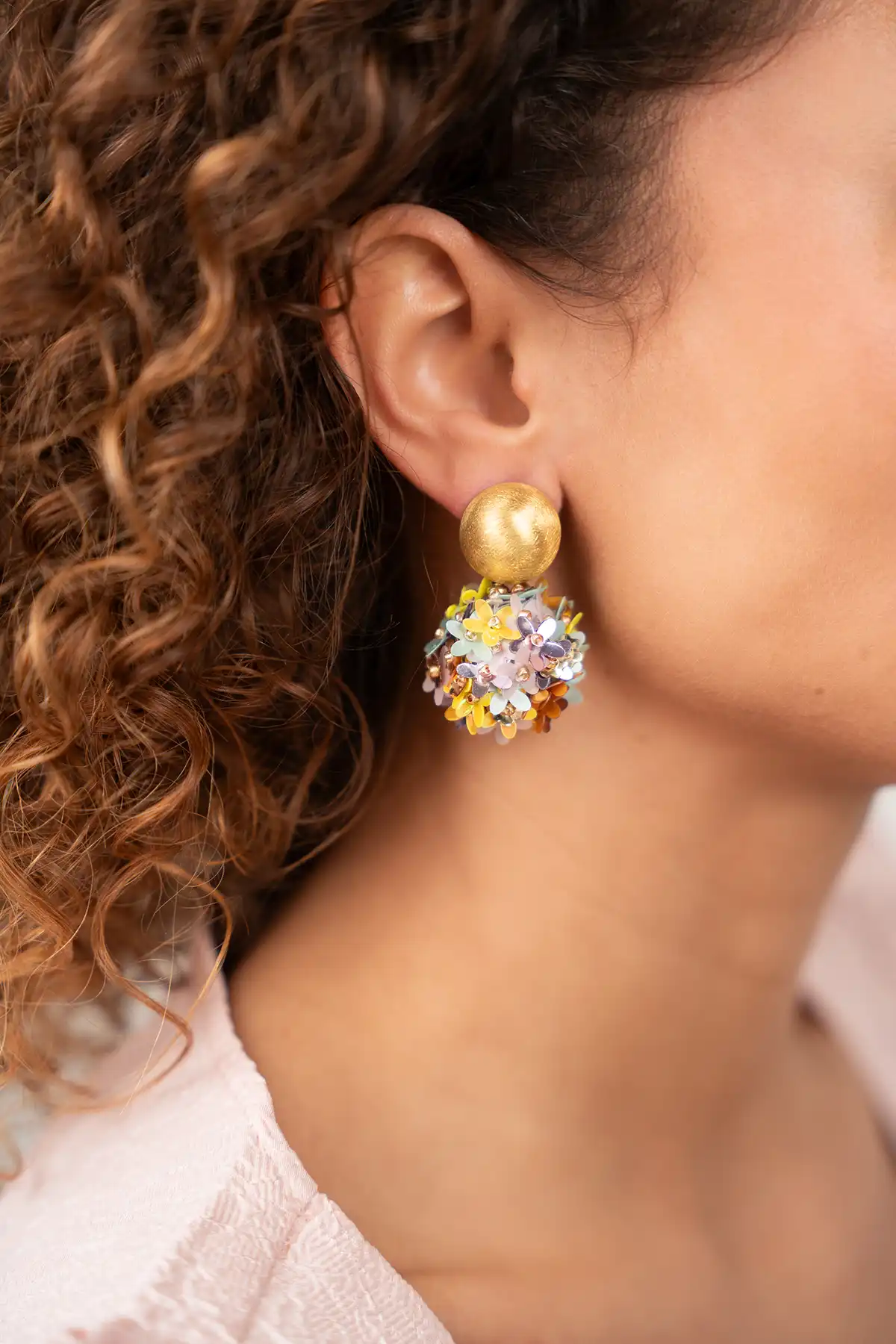 Yellow/Lavender/Mint Oorbellen Daisy Flower Globe M