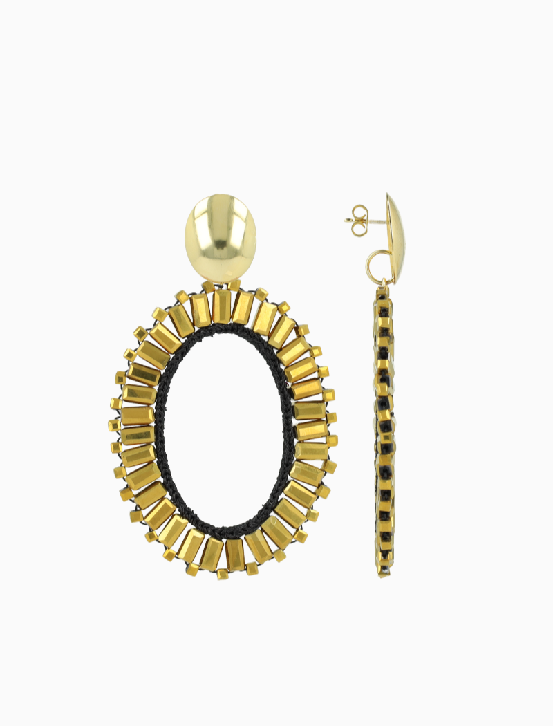 Metallic Gold/Black Oorbellen Naomi Ovaal L