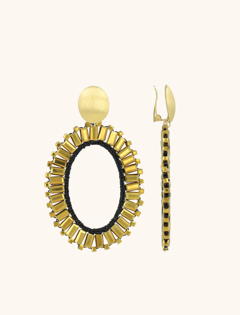 Metallic Gold/Schwarze Ohrringe Naomi Oval L