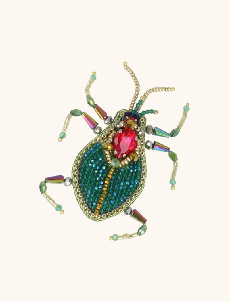 Brooch Lucky Scarabee L - Emerald/Pink 