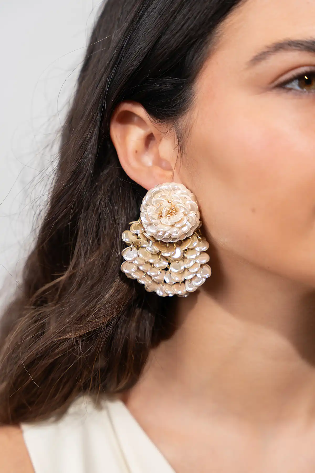 Pearl Beige Earrings Melody Fan Shaped Flower L