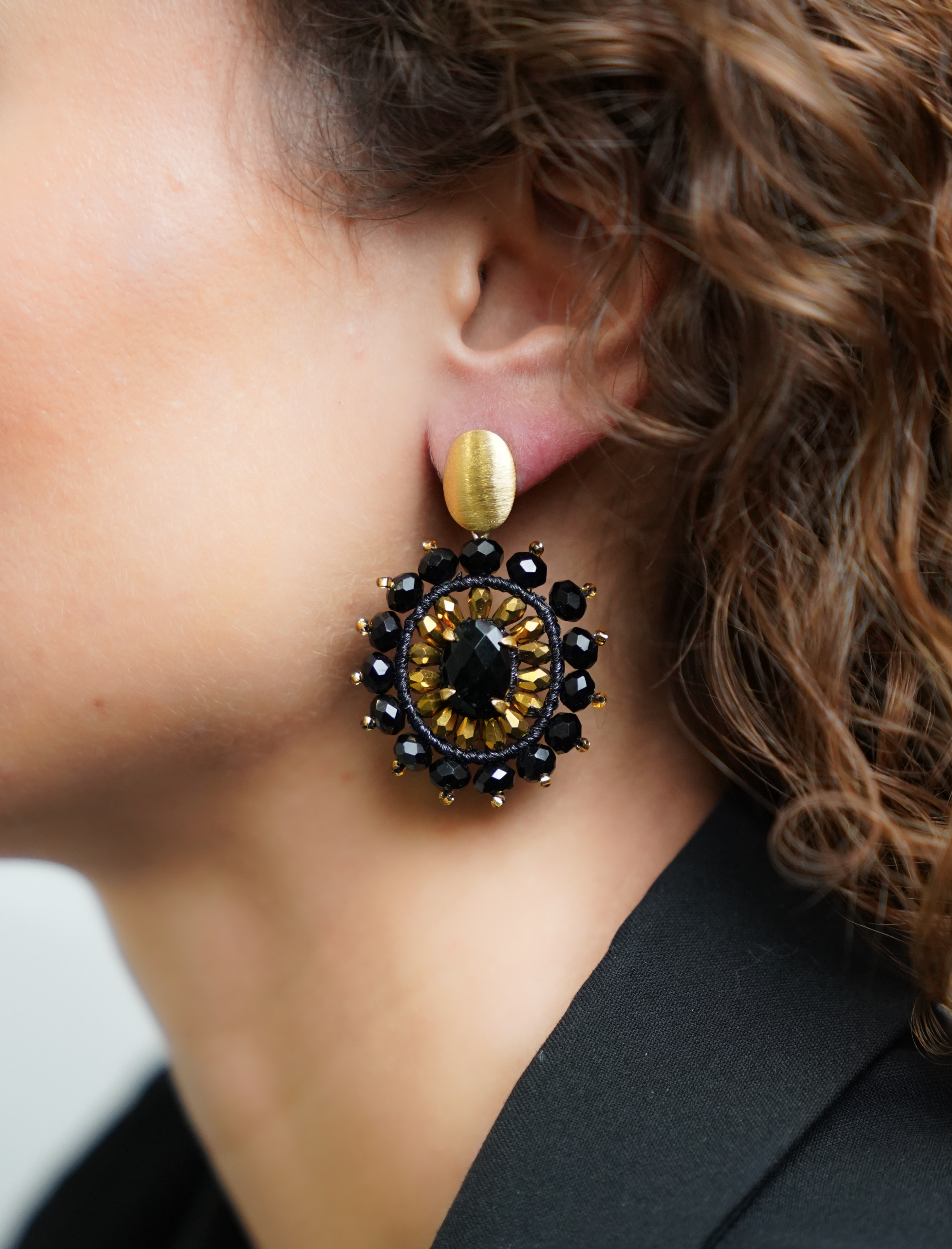 Black Earrings Roxx Tigereye Oval S