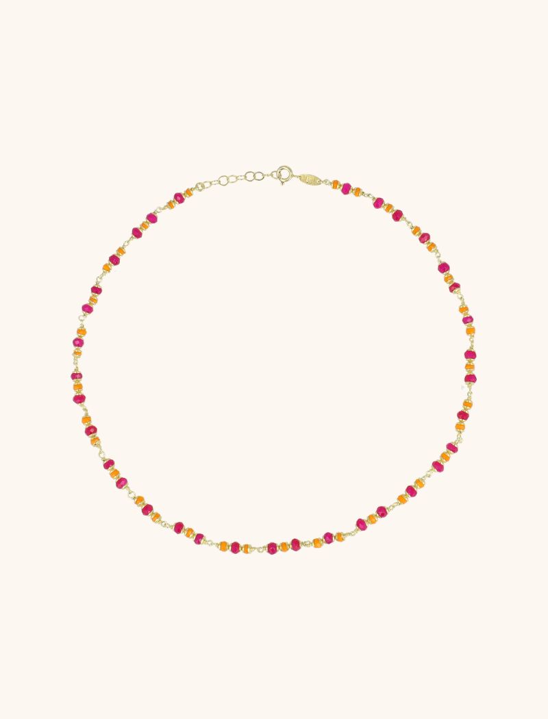 Goudkleurige Ketting Fuchsia/Orange Glasberry XS