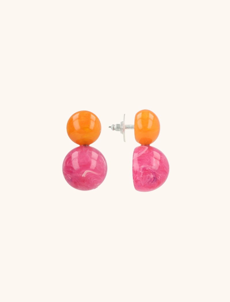 Orange fuchsia earrings double round