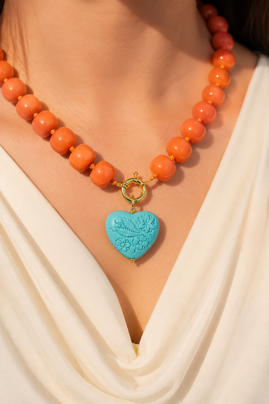 Oranje Ketting Freya Roundell Stones met Hart