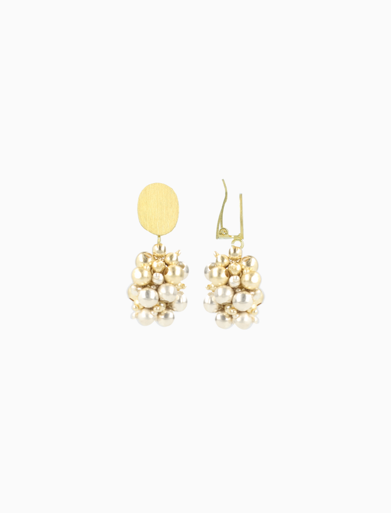 Gold-coloured Earrings Amy Irregular Double Stones Cone S Clip