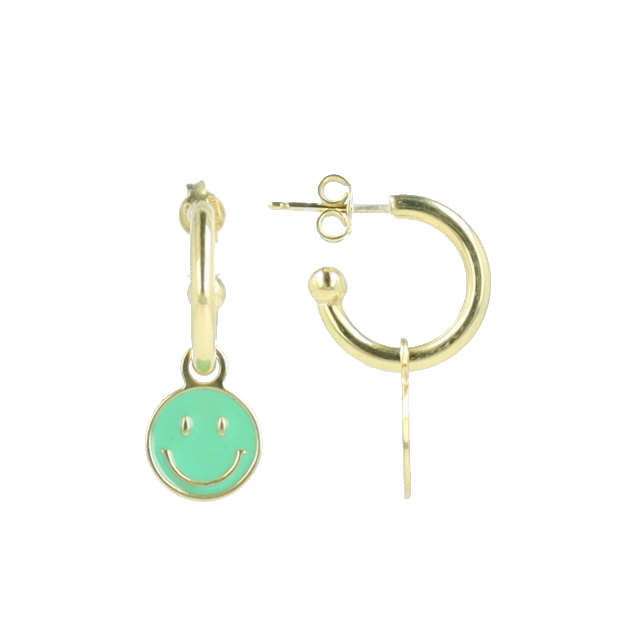 Smiley earrings enamel green