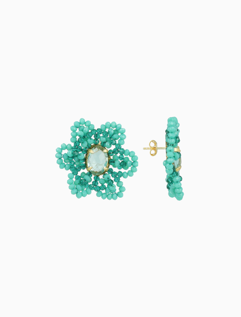 Green Earrings Daphne Flower w/ Full Leaves M