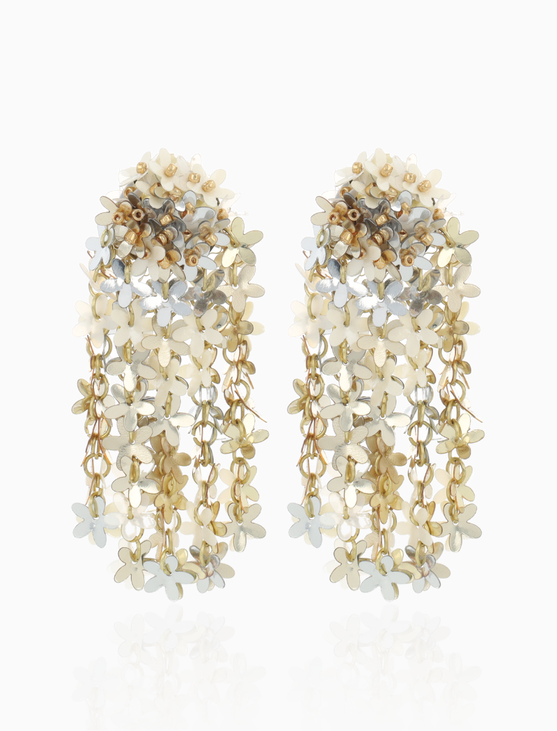 Silver Colored Gold Sequin Flower Rain Earrings