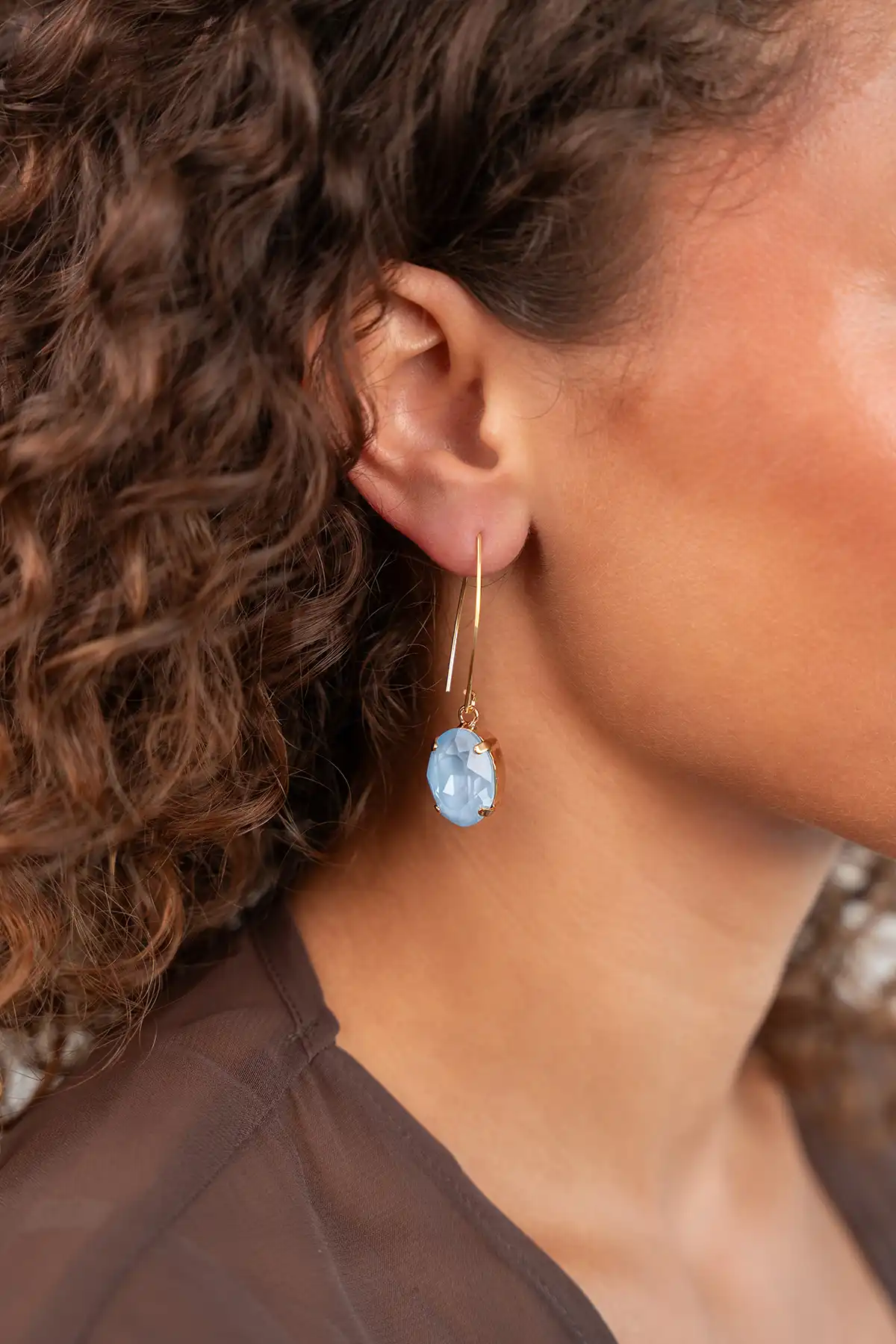 Blauwe Oorbellen Daan Oval Strass