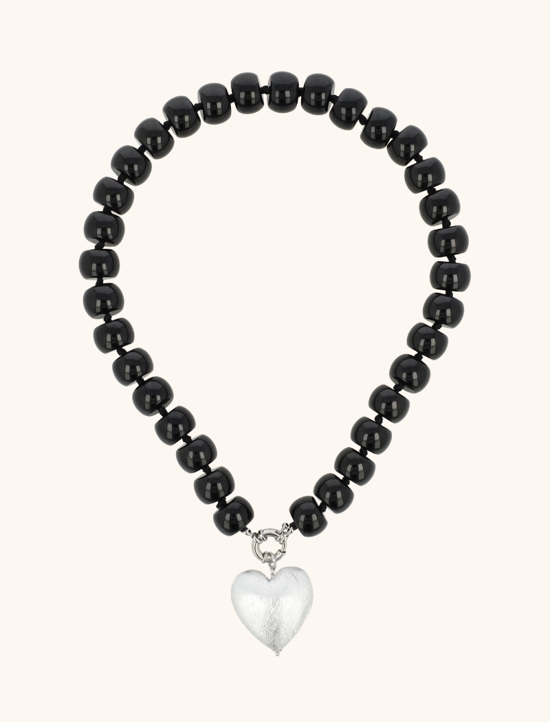 Black Necklace With Roundel Stones And Heart