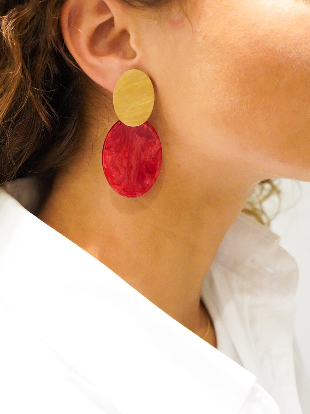Marble Red Earrings Celia Oval S