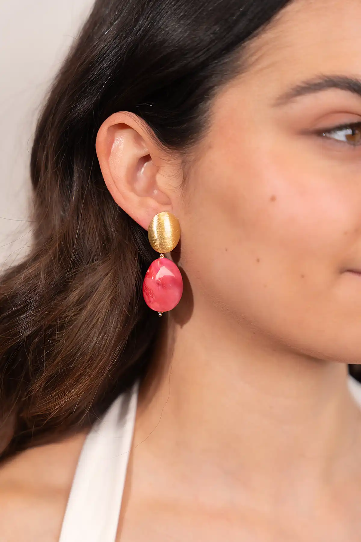 Pink Marble Oorbellen Amber Squeezed Drop