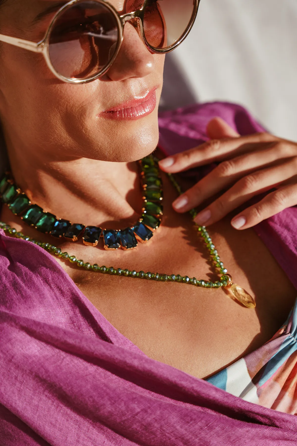 Groen/blauwe Ketting Eloise Rectangle Stones M