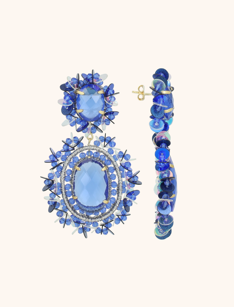 Blauwe Oorbellen Lara Pendant Earring Double w/ Sequins L