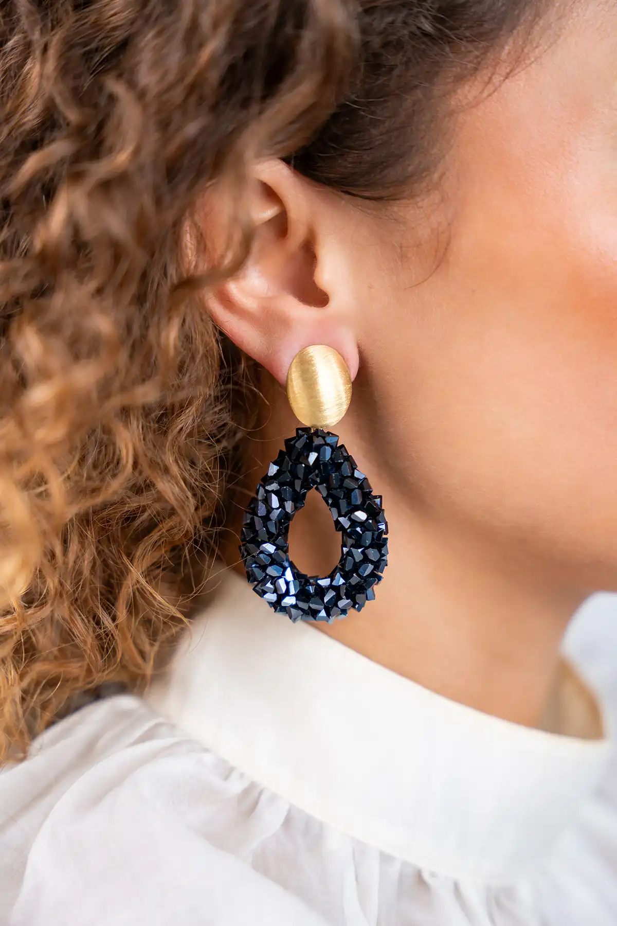 Metallic Blue Oorbellen Marieke Drop L Raw
