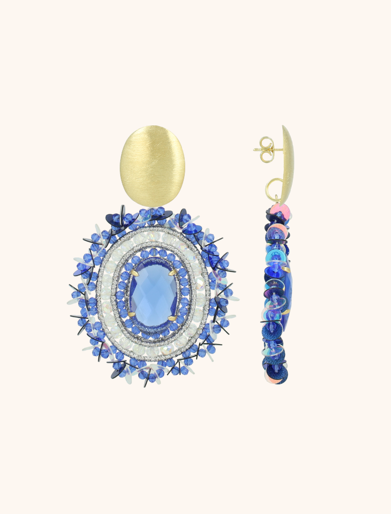 Blauwe Oorbellen Venna Filled Oval with Sequins L 