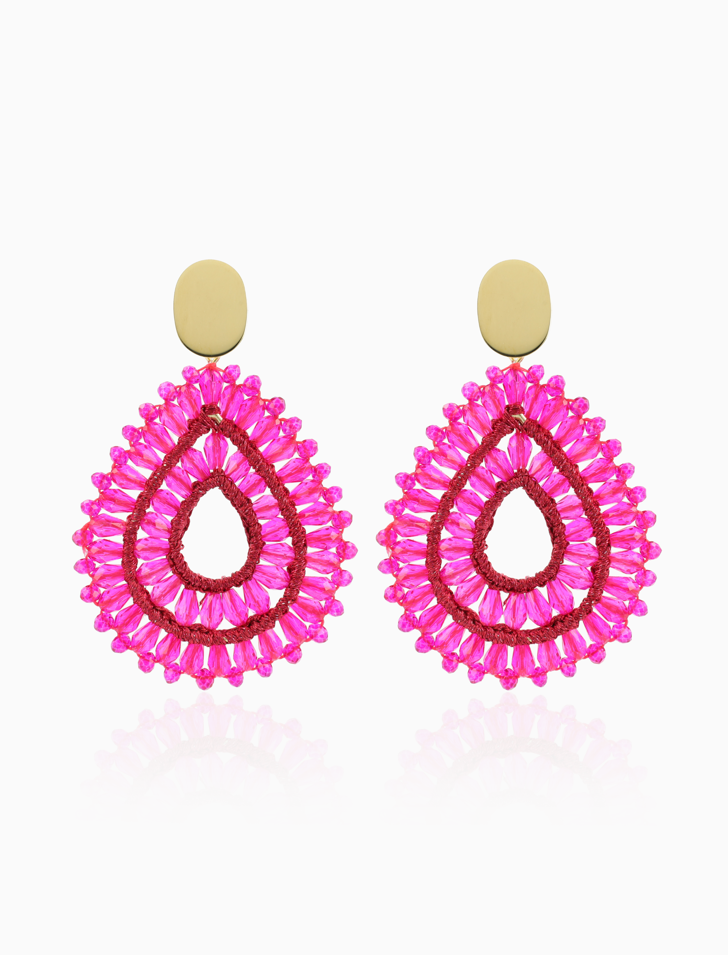 Fuchsia Oorbellen Silk Drop Double Crystal