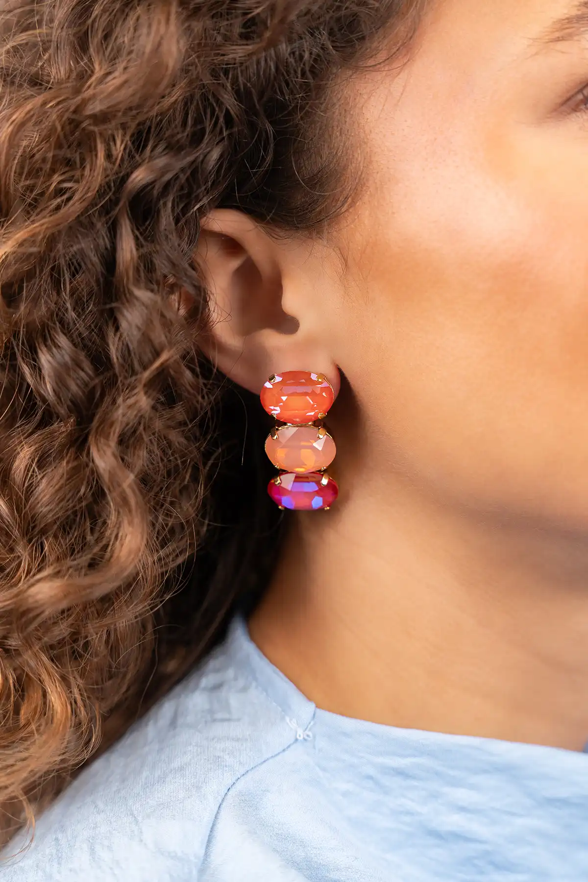 Oranje Oorbellen Gracia Vertical Oval Three Stones M