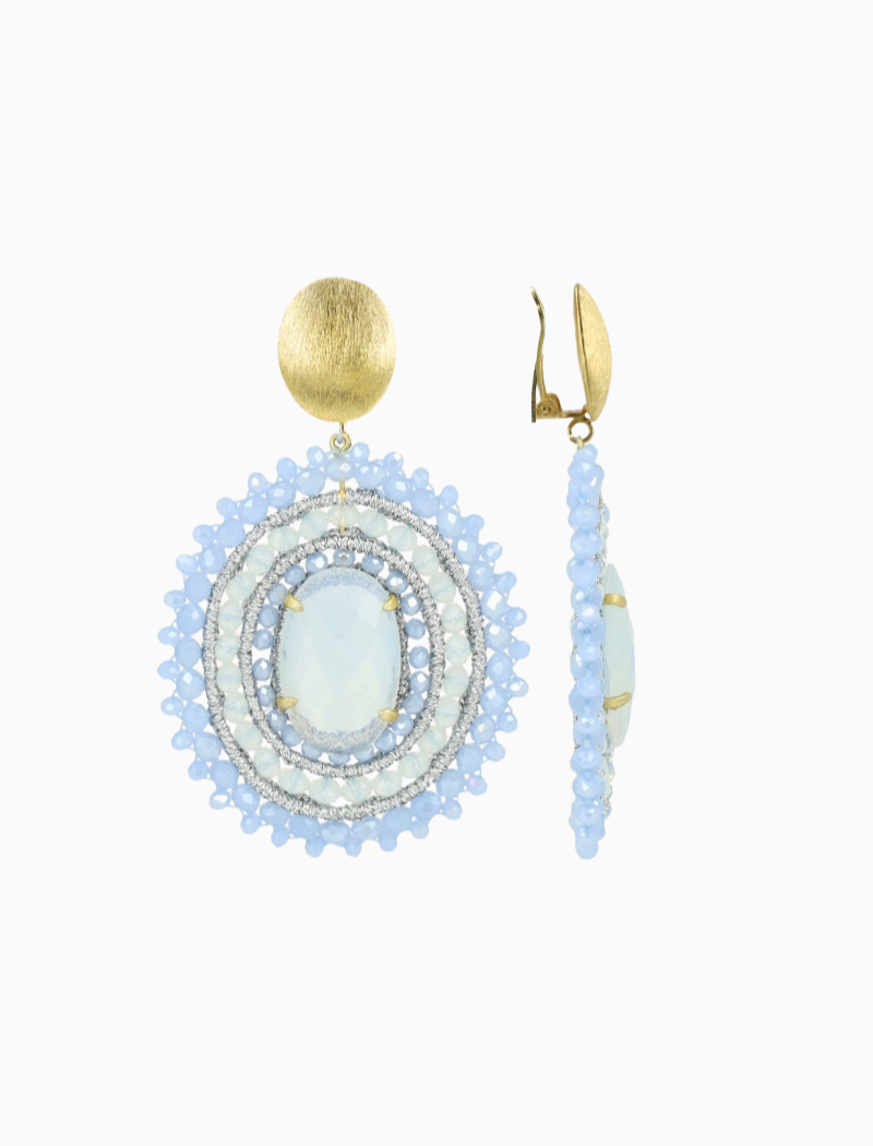 Shiny Frosty Blauwe Oorbellen Jamie Filled Oval 3 Ringen Met Steen L Clip