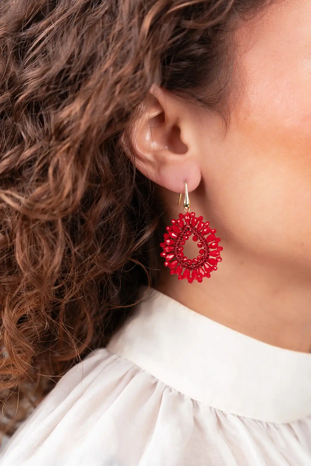 Rode oorbellen Robin Silk Drop Crystal S