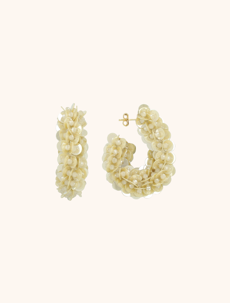 Beige Oorbellen Eva Sequin Oval Creole L