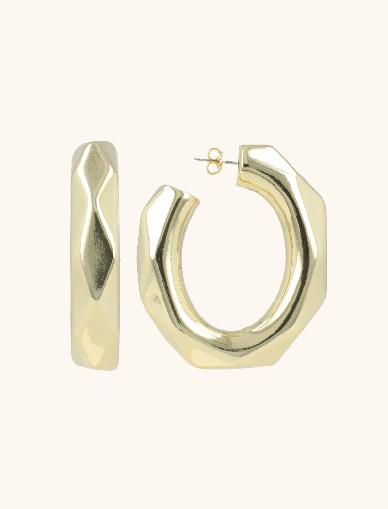 Goldfarbene Ohrringe Oval Creole Facettiert XL