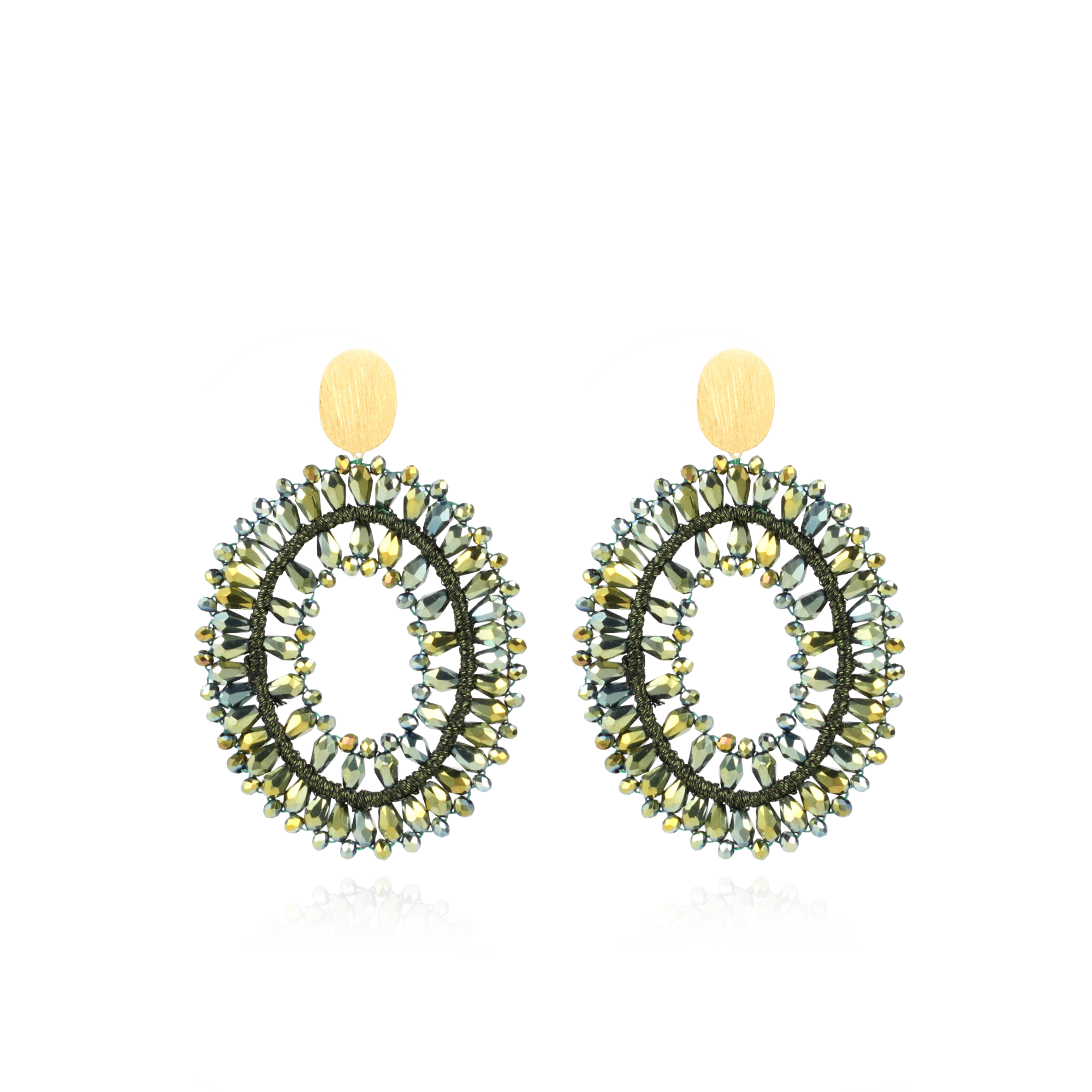 Metallic Groene Oorbellen Noa Silk Double Stones 