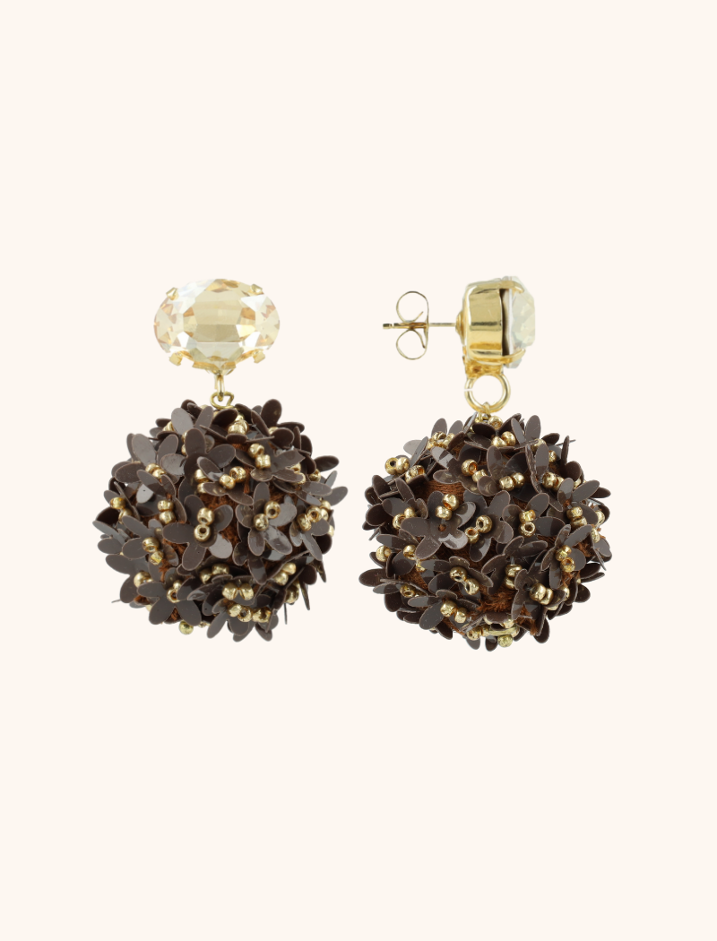 Bruine oorbellen Daisy flower globe L strass