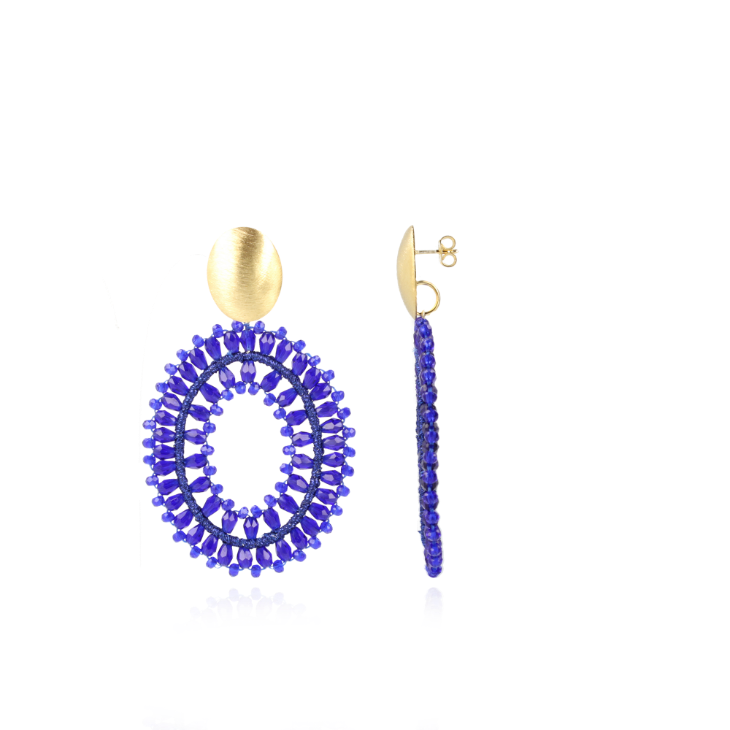 Royal blue earrings Noa Double Stones Oval L
