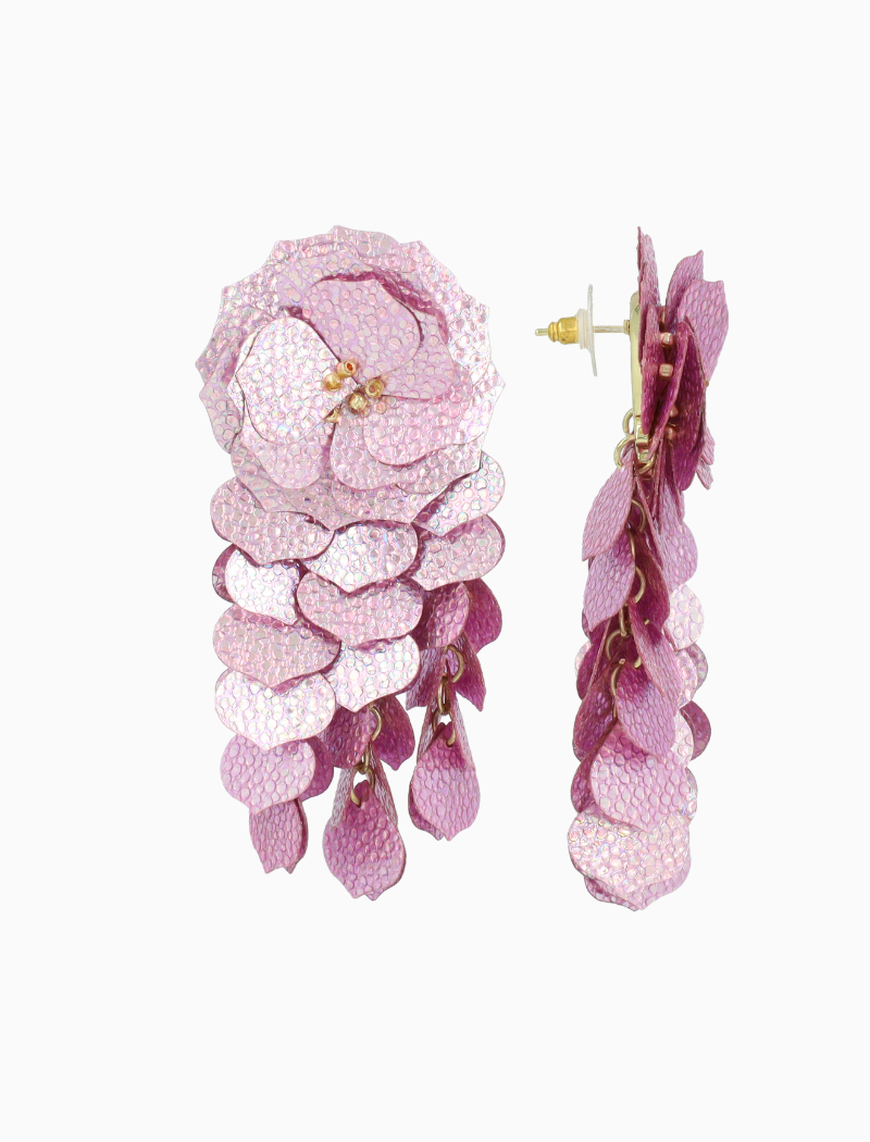 Roze Oorbellen Elin Sequin Hammered Flower Waterfall