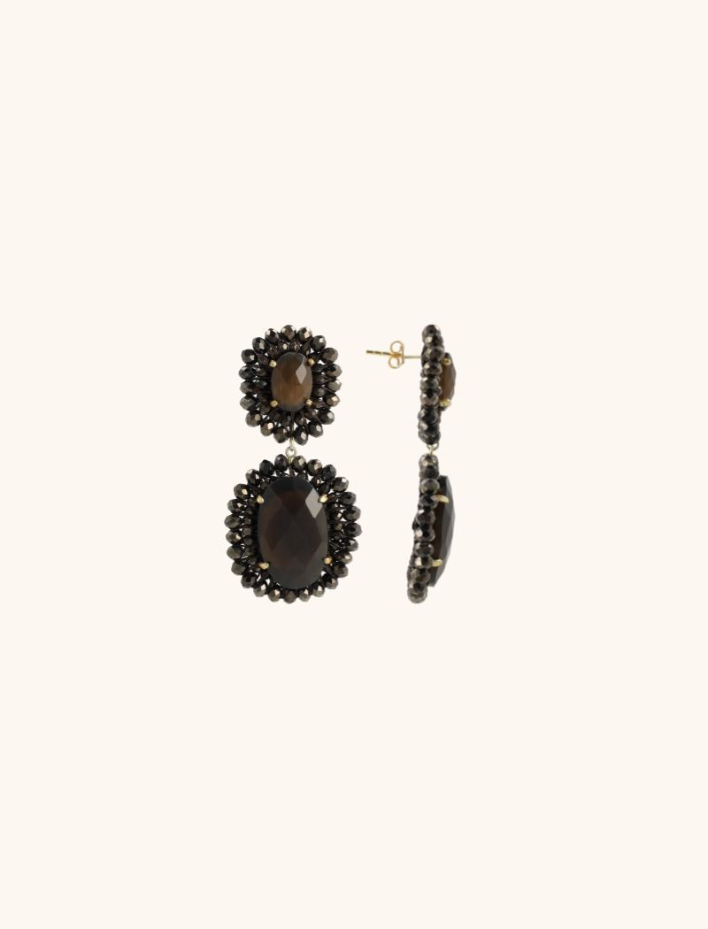 PRE ORDER Metallic Brown Earring Double Beaded Oval