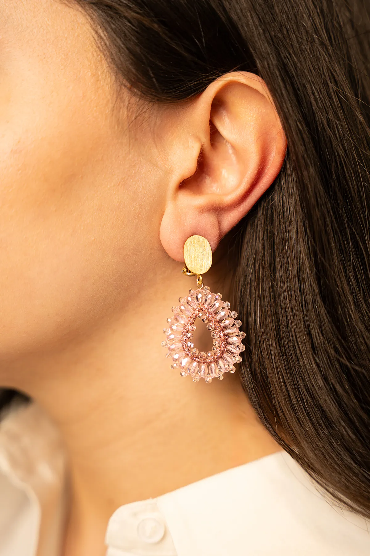 Crystal Pink Earrings Robin Drop Crystal Small Clip