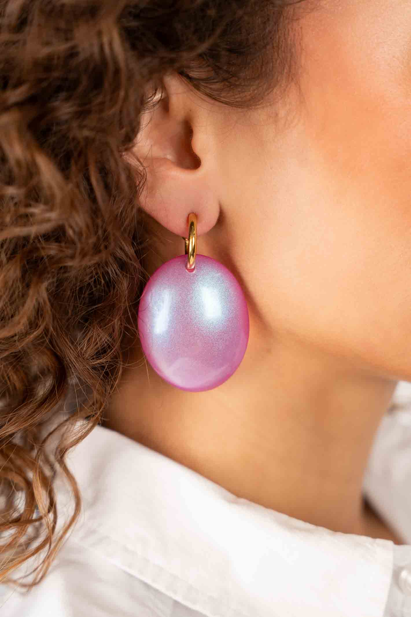 Pink Holo Earrings Closed Bugle Oval L Angielott-theme.productDescriptionPage.SEO.byTheBrand