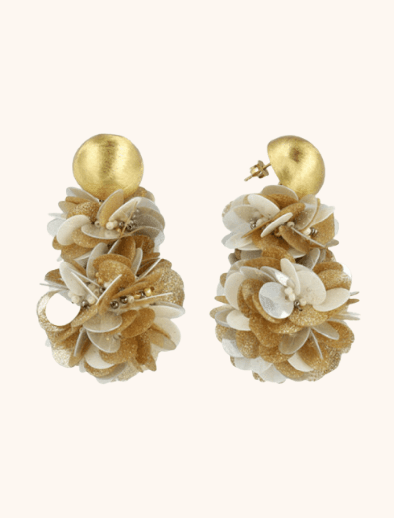 Sequin Earrings Grey Gold Pixie Double Globe