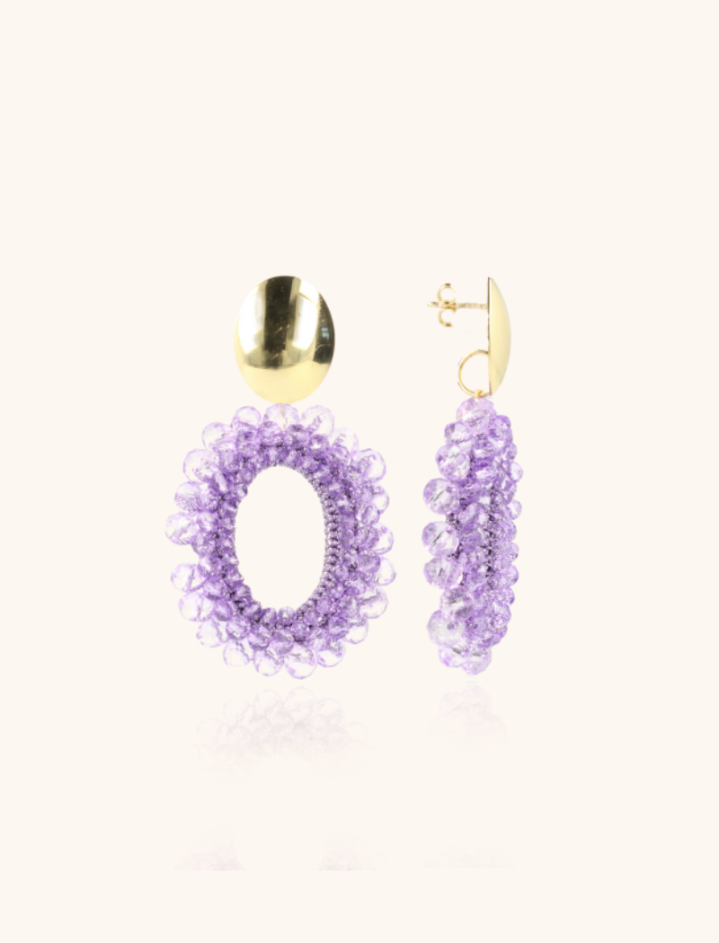 Light Purple Earrings Ilvy Open Oval Double M