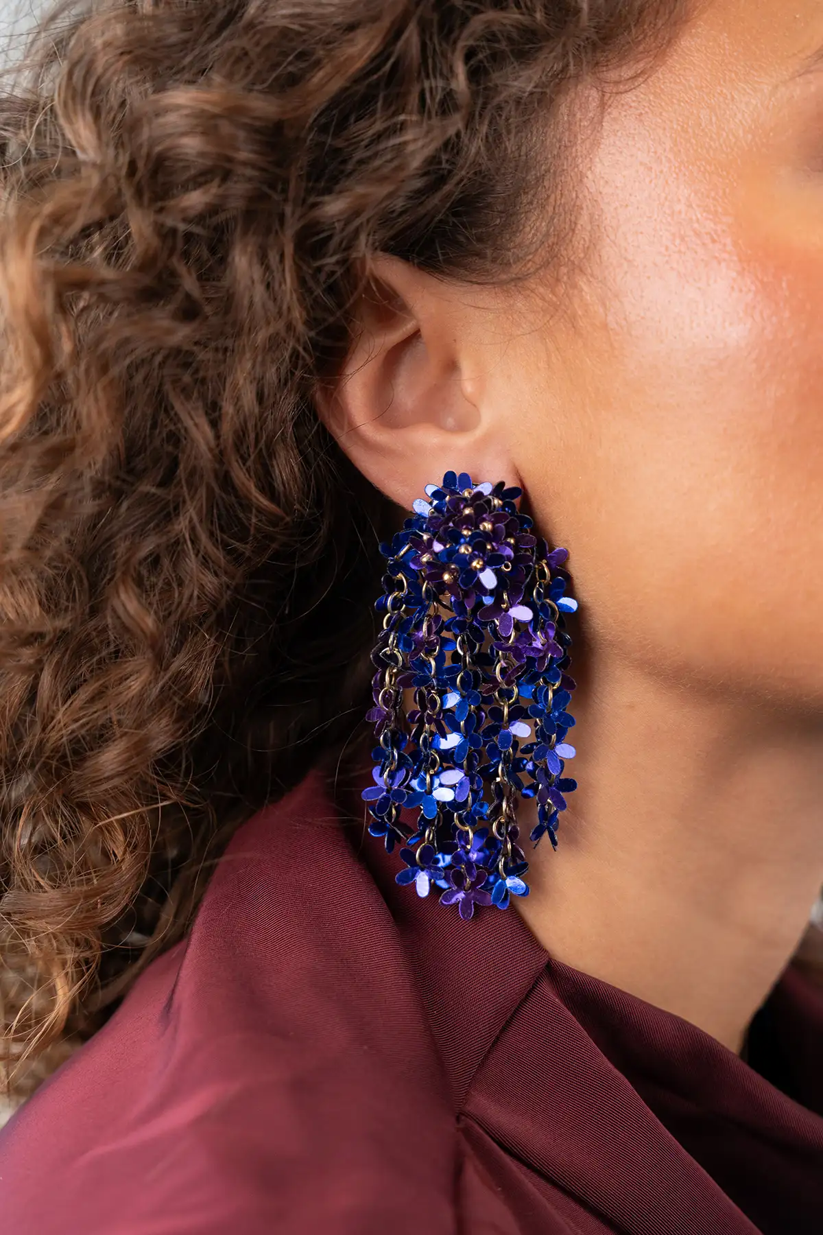 Blauwe Oorbellen Sequin Flower Rain Fleur