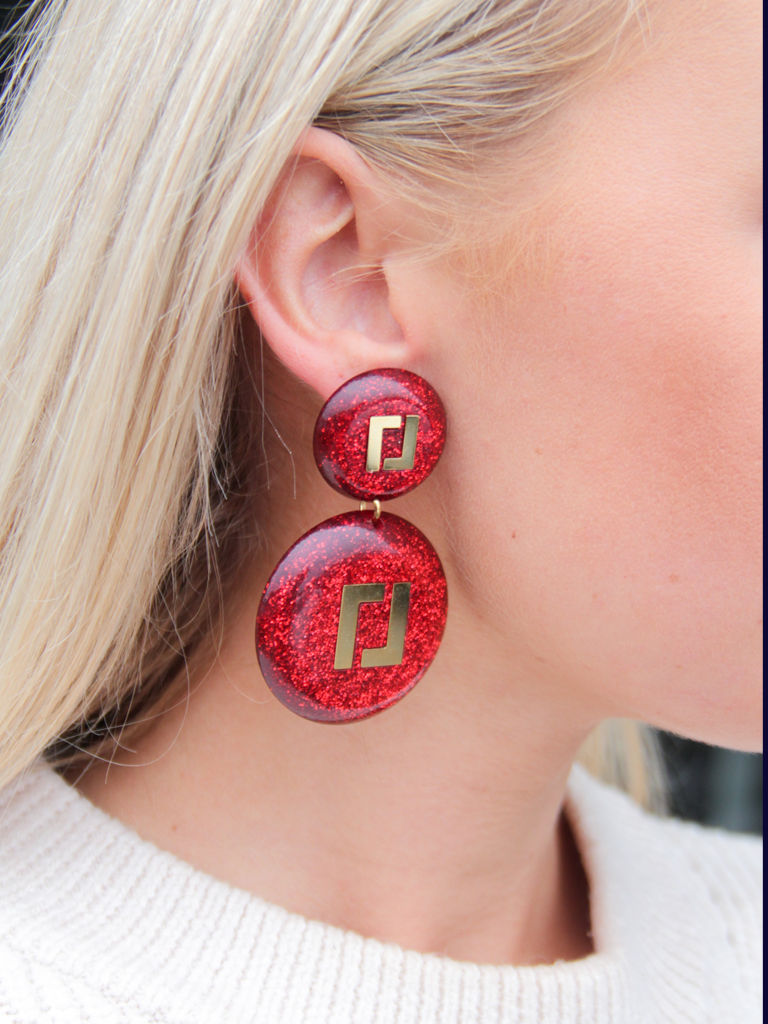 Red Glitter earrings Larissa Logo