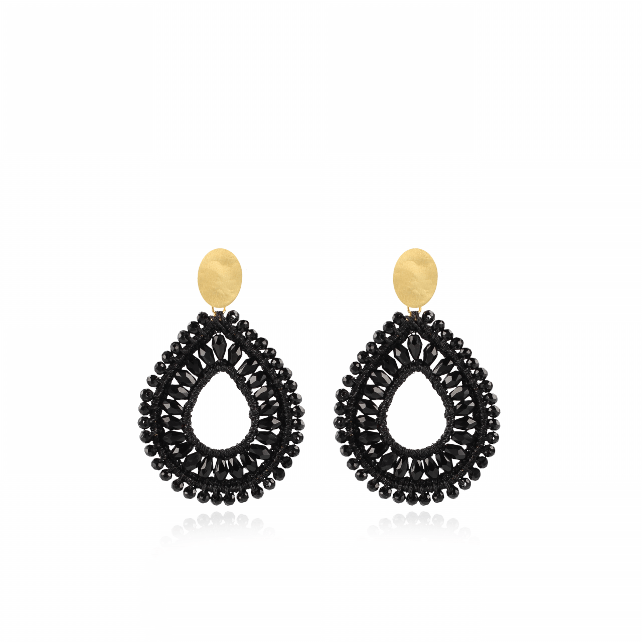 Charlotte Silk Crystal Drop L Black Earrings